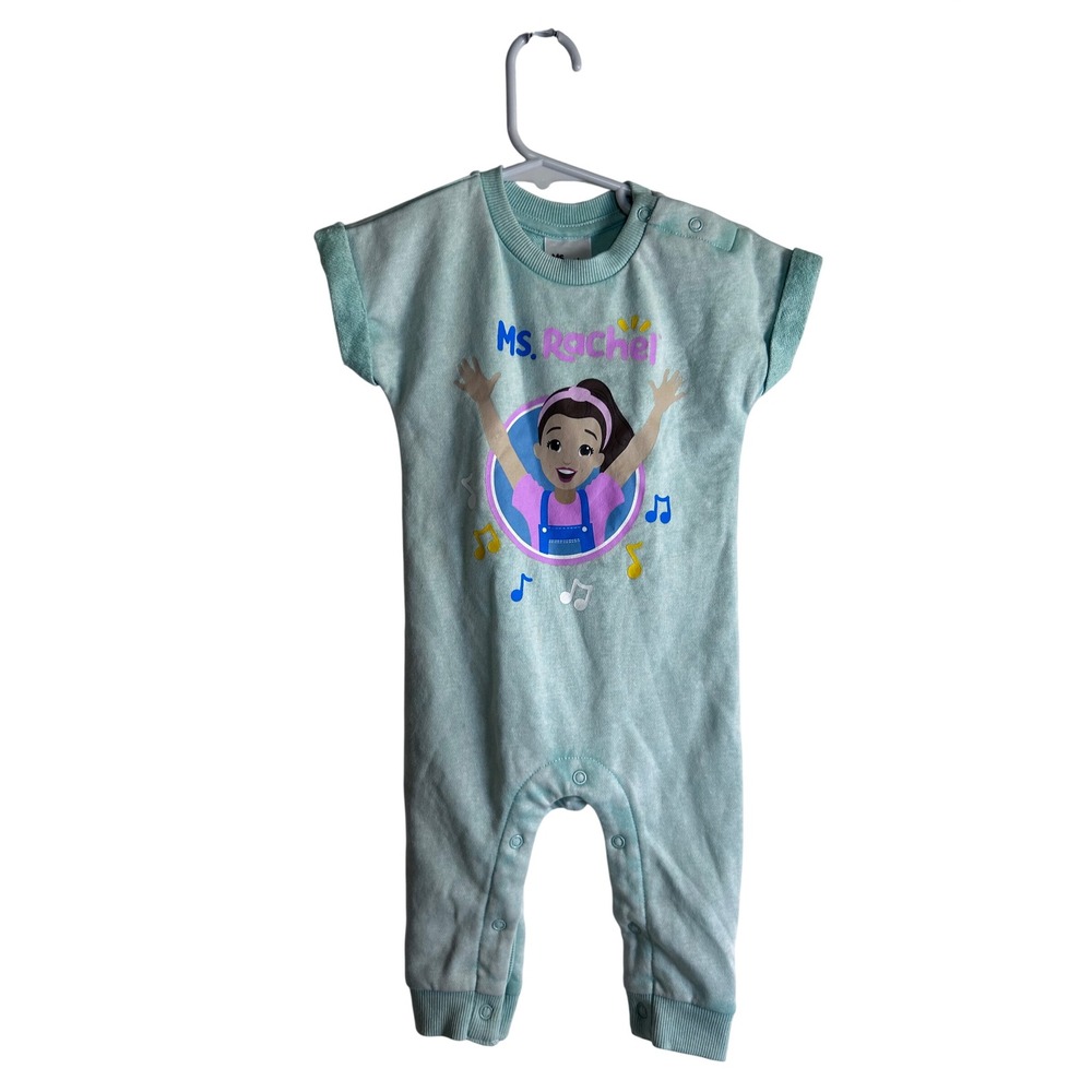 Ms. Rachel Romper 0-3M Mint Green Short Sleeve French Terry Jumpsuit Kids